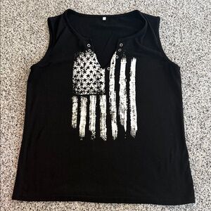 Black Sleeveless Tank with Distressed Flag Graphic - Women